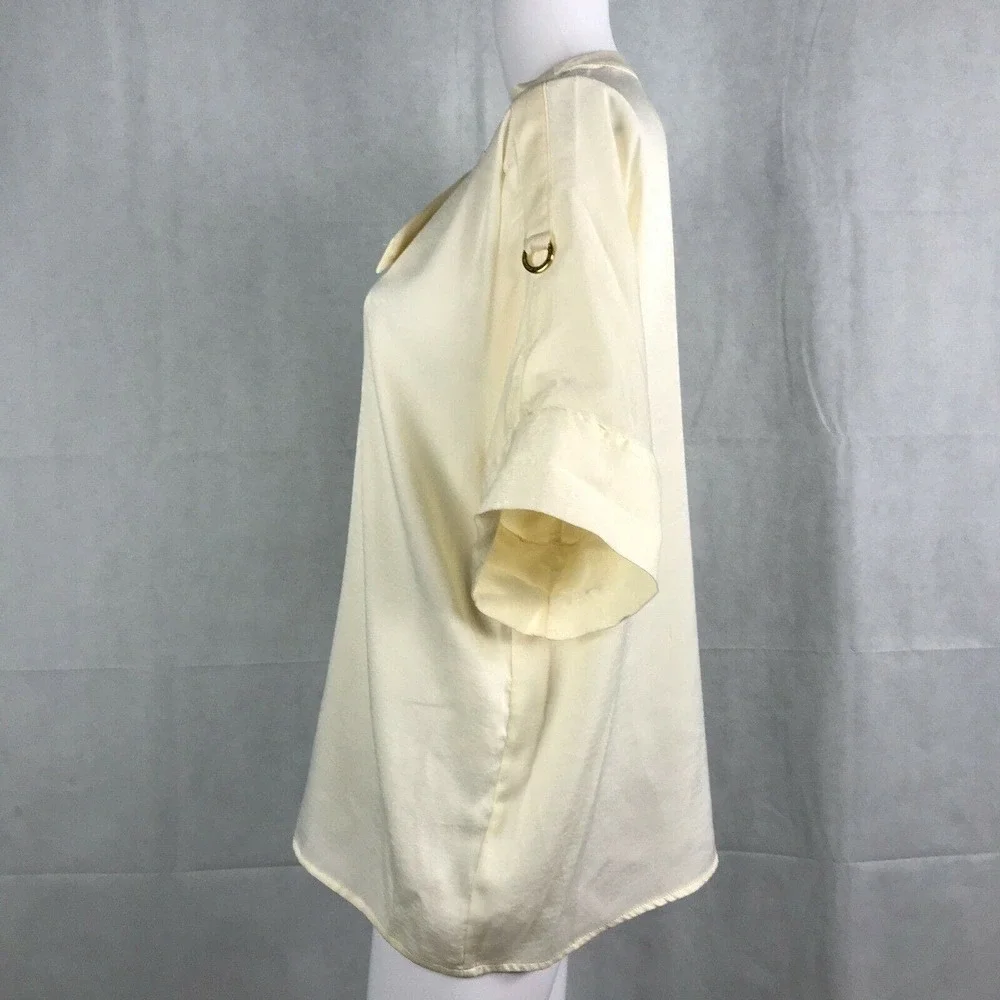 Michael Michael Kors Shirt Womens XL Ivory Surplice Tie Neck Short Sleeve Blouse